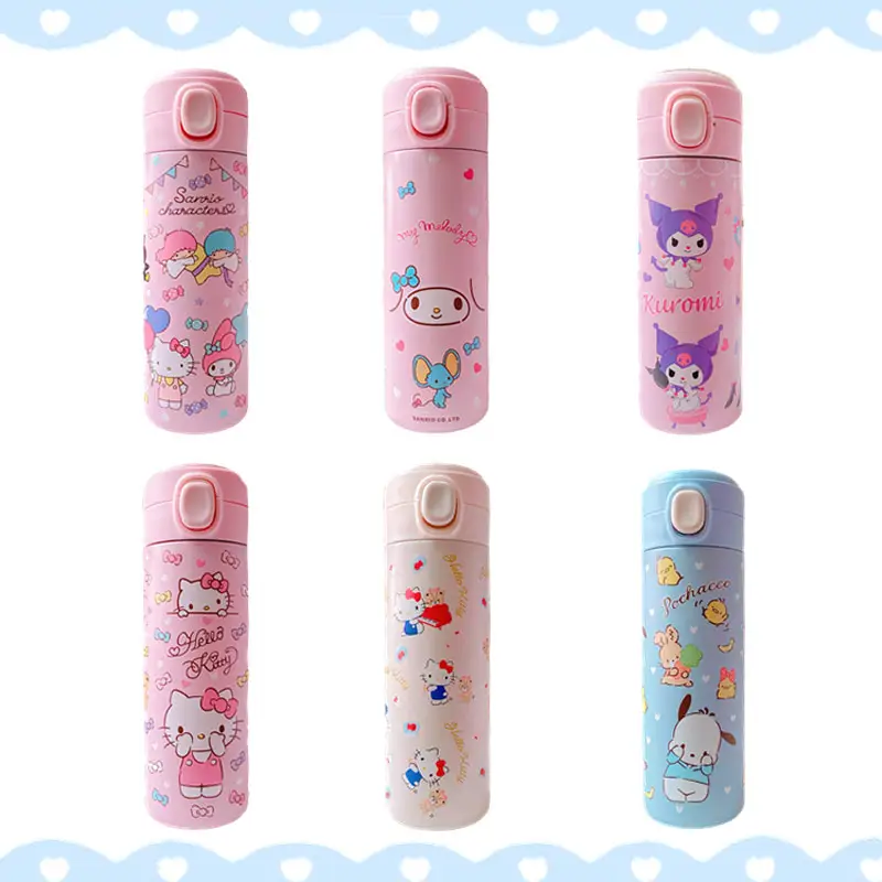

Kawaii Summer 420Ml Stainless Steel Thermos Water Cup Sanrio Kuromi Cinnamoroll Melody Anime Cartoon Snap Drink Bottle Girl Gift