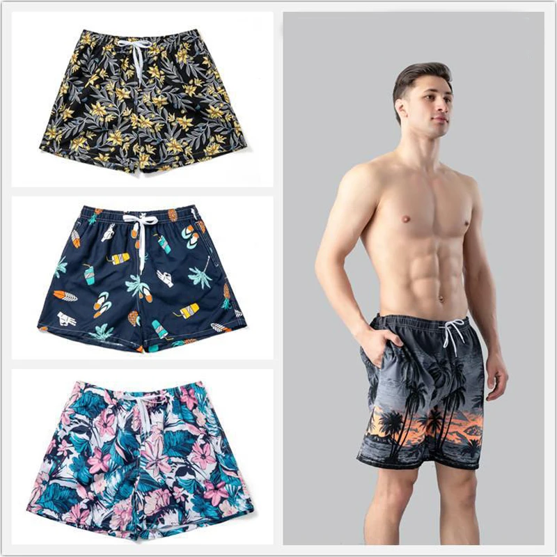 

Быстросохнущие летние мужские пляжные шорты с принтом для пляжа, трусы для мужчин, плавки, мужская спортивная одежда, пляжная одежда для фит...