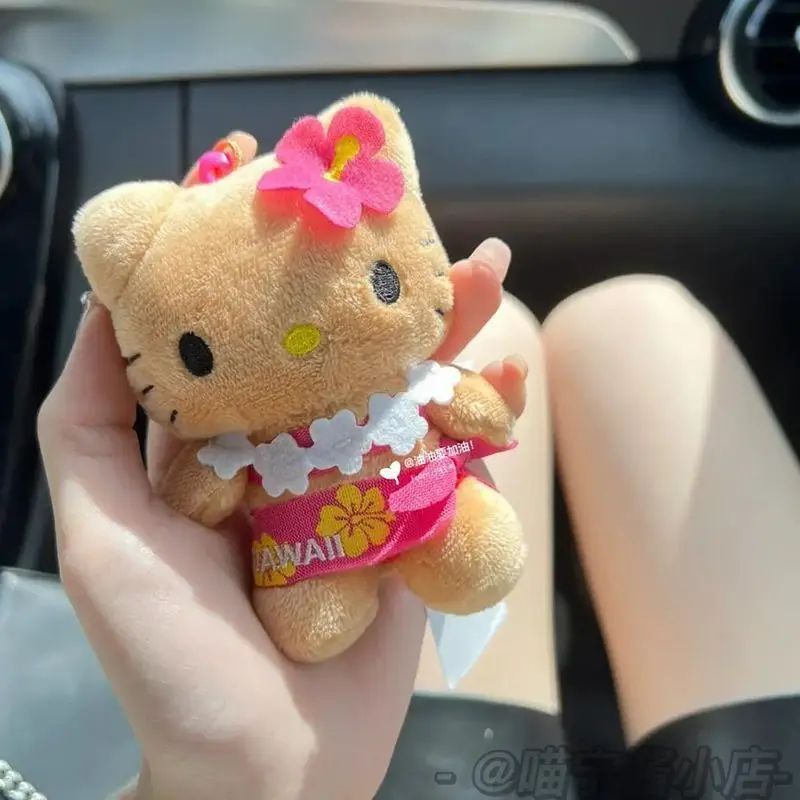 

Cute Sanrio Hello Kitty Cartoon Black Skin Keychain Plushie Doll Hawaiian Schoolbag Pendant Hanging Ornaments Girl Gift