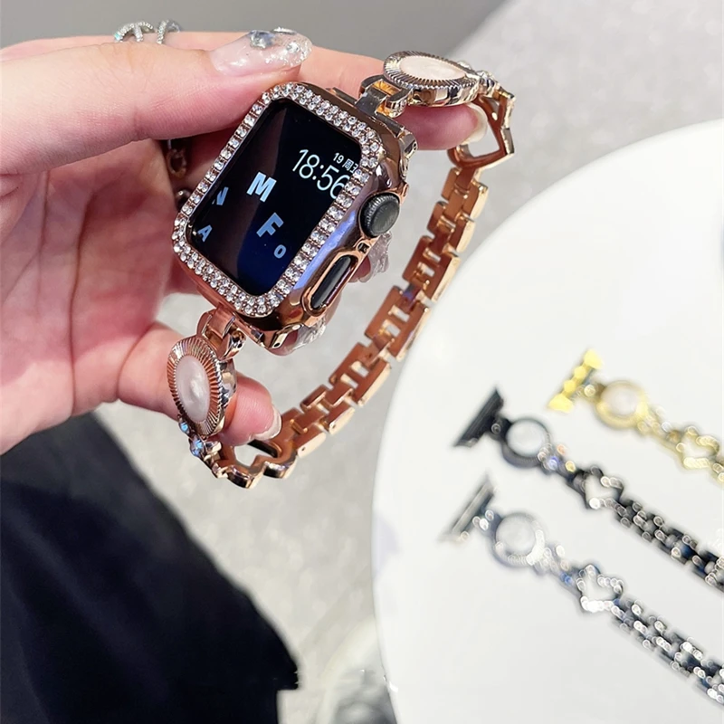 

Металлический ремешок для Apple watch band 45 мм 41 мм 44 мм 40 мм 42 мм 38 мм, браслет-цепочка Love Fritillary для iWatch series 7 6 5 4 3 SE
