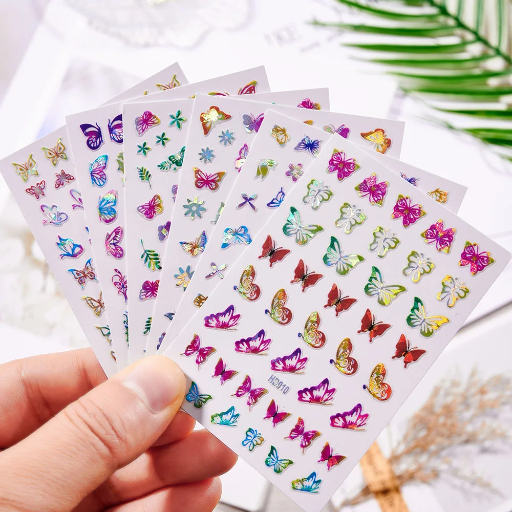 

16 шт./набор, голографические 3D-Наклейки для ногтей