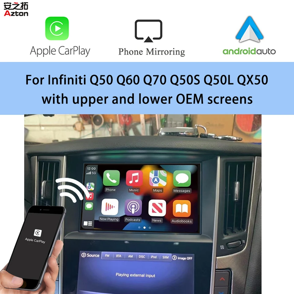 

AZTON Car Video Interface iPhone CarPlay Q50 Q60 Q70 QX50 Q50L For Infiniti Android Auto Airplay Miracast Waze Google Map