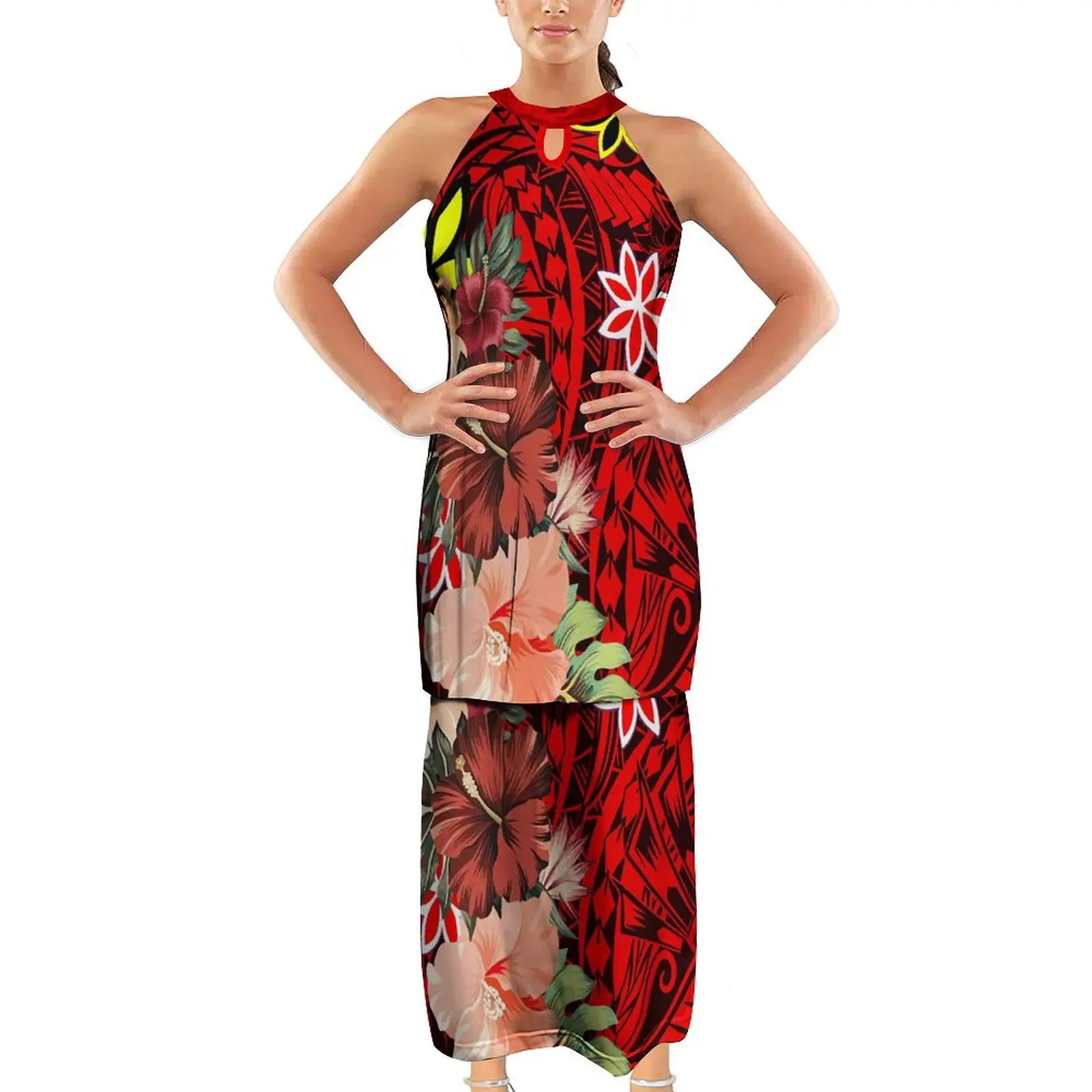 Женское платье с цветочным принтом на заказ летнее без рукавов и воротником шее