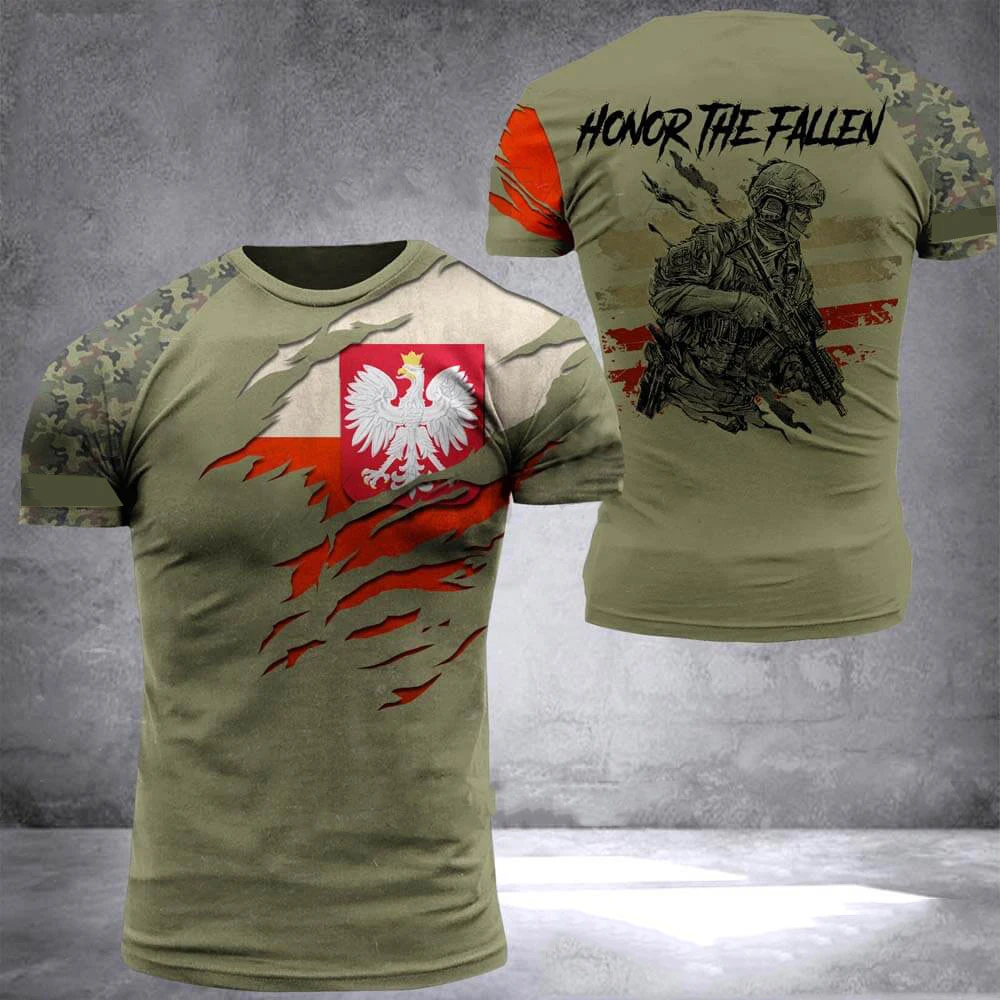 2023 Poland Men's T Shirt Poland Soldier-army-veteran Country Flag 3d Printed High Quality T-shirt Summer O-neck Men Tees Tops