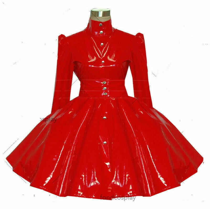 

Sexy sissy maid gothic punk red pvc dress cosplay costume custom