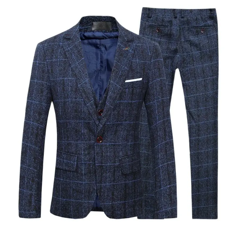 Костюм мужской Клетчатый из 3 предметов черный синий желтый