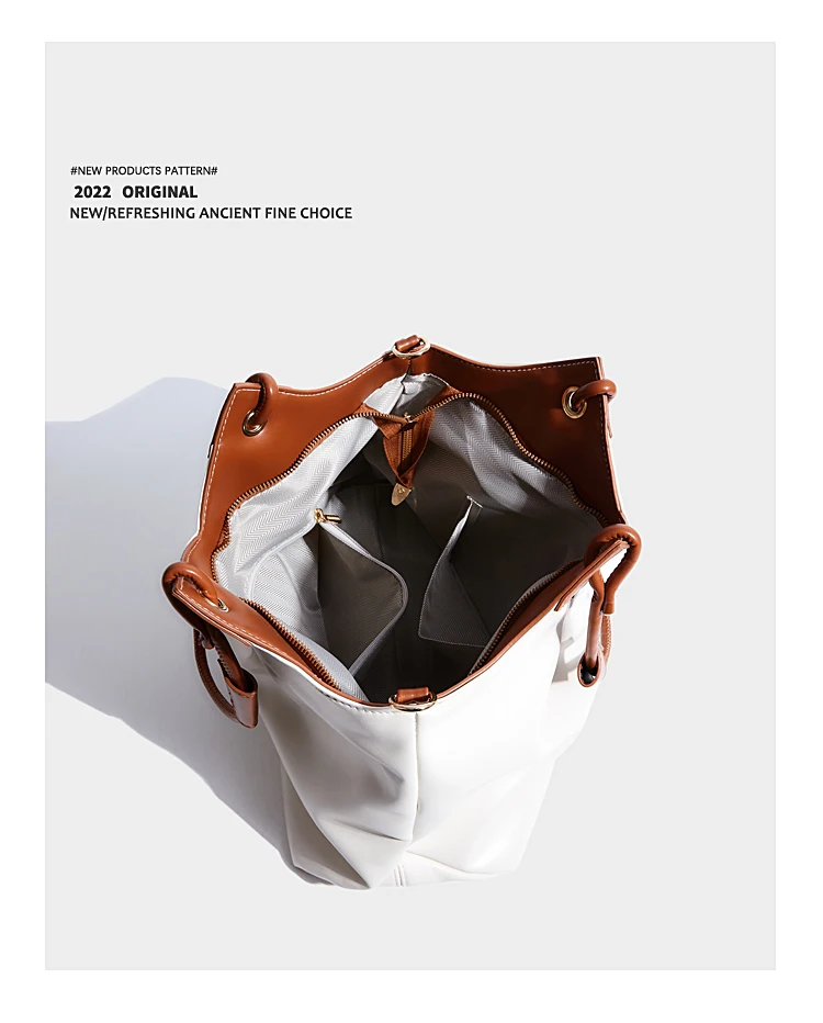 Elmsk Casual Large Capacity Tote Bag Women French Vintage Commute Leather Bag