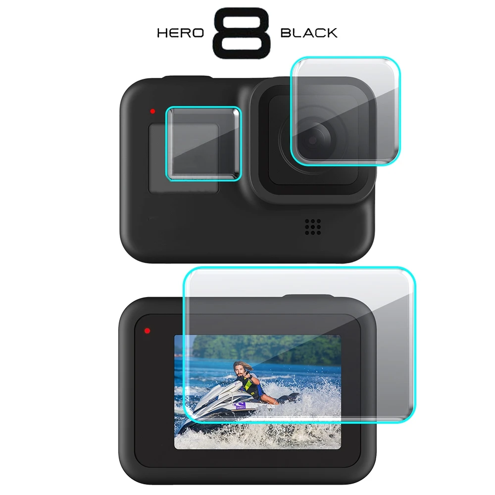 Wholesale Защитный чехол для экрана из закаленного стекла для GoPro Hero 8, Черная защитная пленка для объектива, аксессуары для Gopro8 Go pro