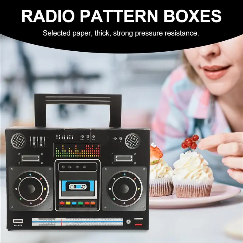 

4Pcs 80's Retro Paper Tape Recorder Decoration Props Diy Dessert Packaging Box