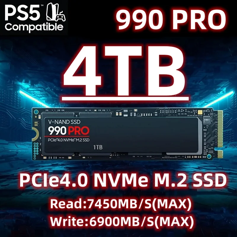 

2023 новый оригинальный бренд 990PRO SSD M.2 2280 PCIe Gen 4,0X4 NVMe Внутренний твердотельный диск 4 ТБ 2 ТБ 1 ТБ для настольного компьютера/ноутбука/PS5