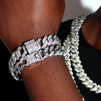 14mm luxury bling rhinestone prong cuban link bracelets for men women iced out crystal cuban chain bracelet punk hip hop jewelry