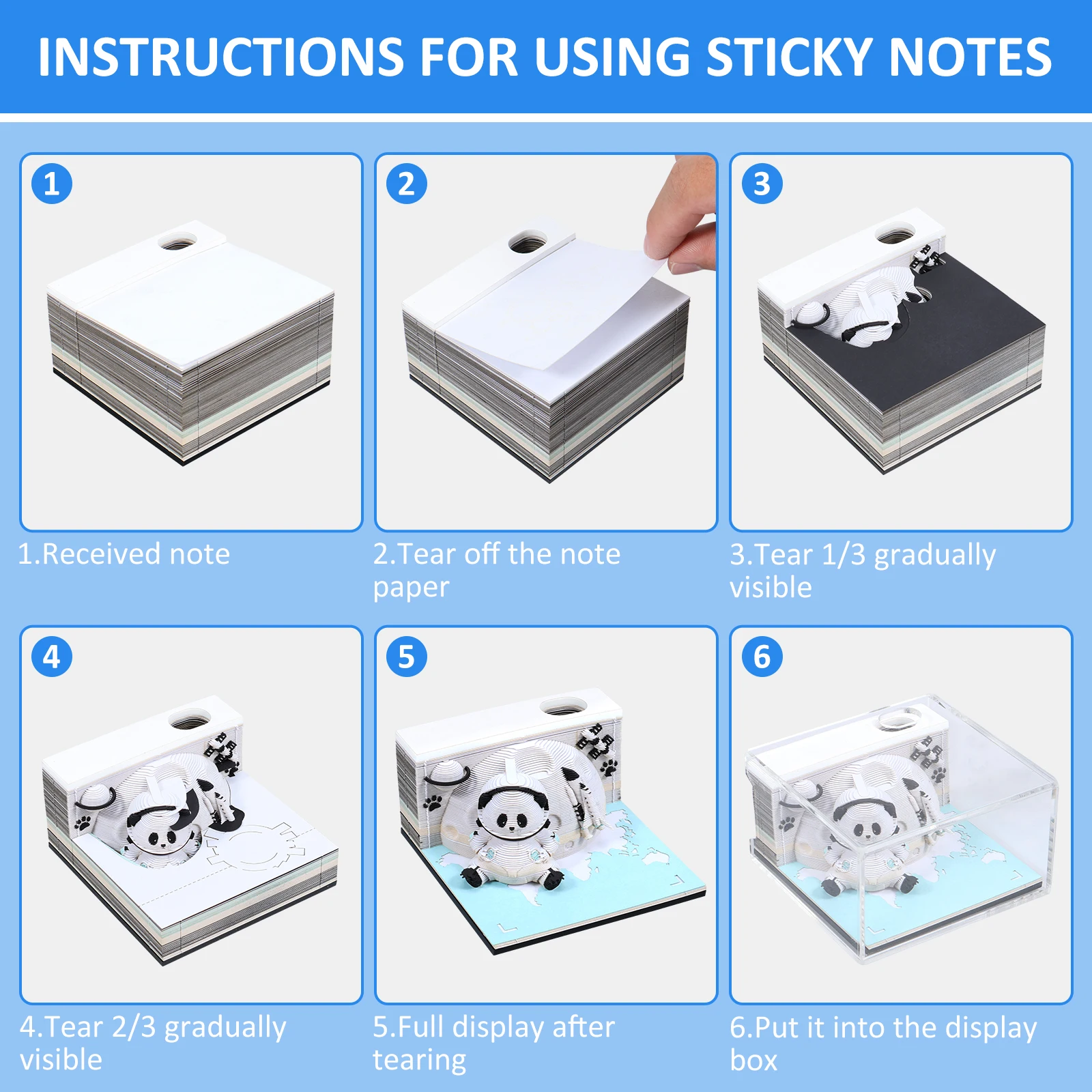 3D Блокнот для заметок Creative Panda Настольный блокнот с держателем ручек Tear-Away Art DIY