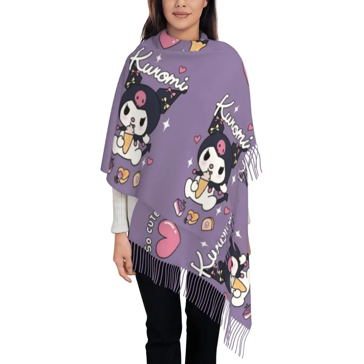Милый принт Куроми с героями мультфильмов аниме шарф для женщин и мужчин зимние