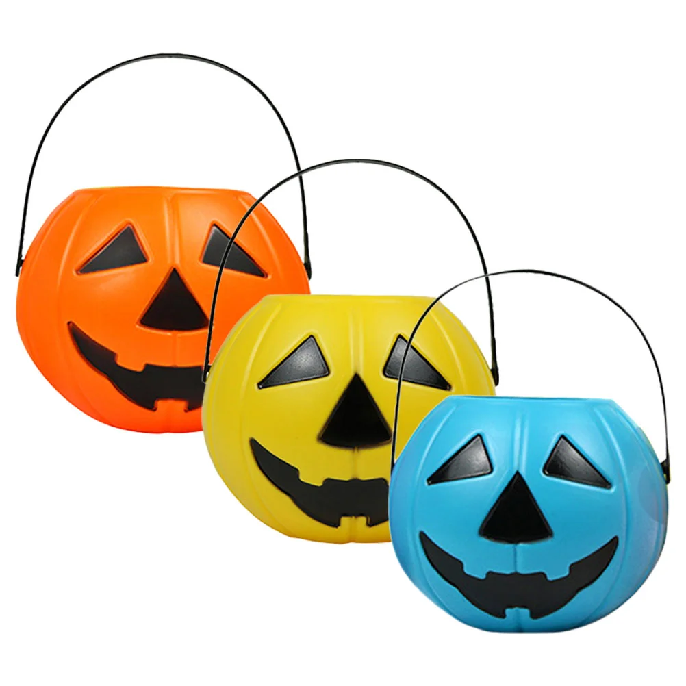 

3 Pcs Halloween Buckets For Party Plastic Props Portable Pumpkin Gift Storage Container Candy Creative Supplies