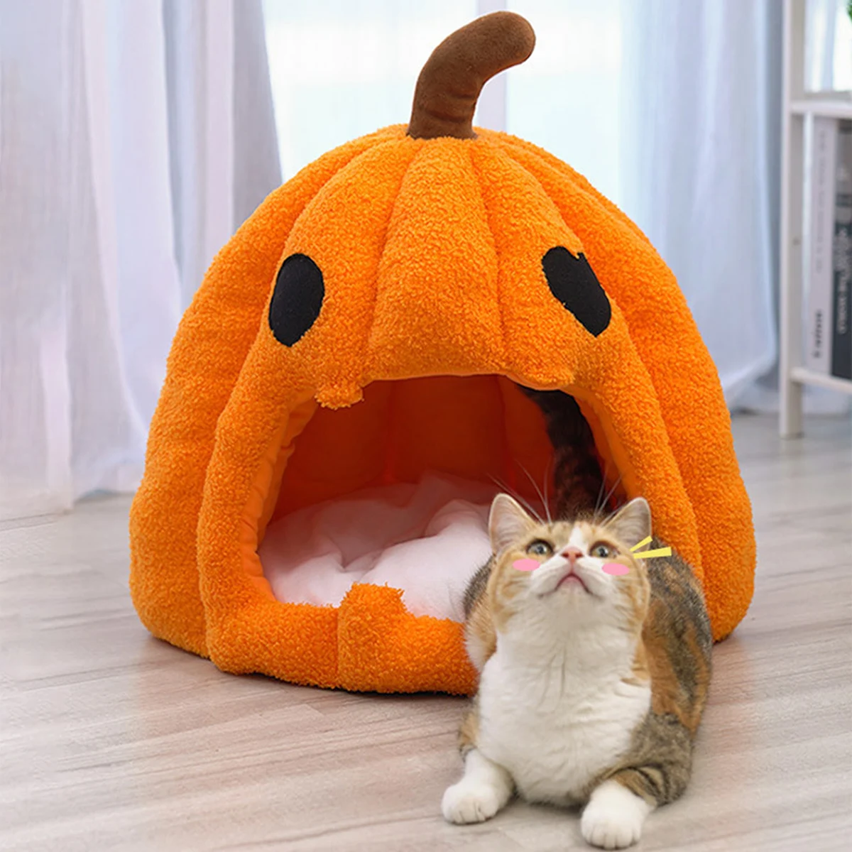 

Pet Bed Enclosed Pumpkin Pet House Soft Dog Cat Kennel Nest Multi-Purpose Pet Bed Removable and Washable Cushion Sofa Bed for