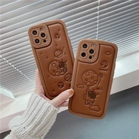 leather cute astronaut caramel brown soft phone case for iphone 11 12 13 pro xs max 8 7 plus x spaceman fashion funda cover