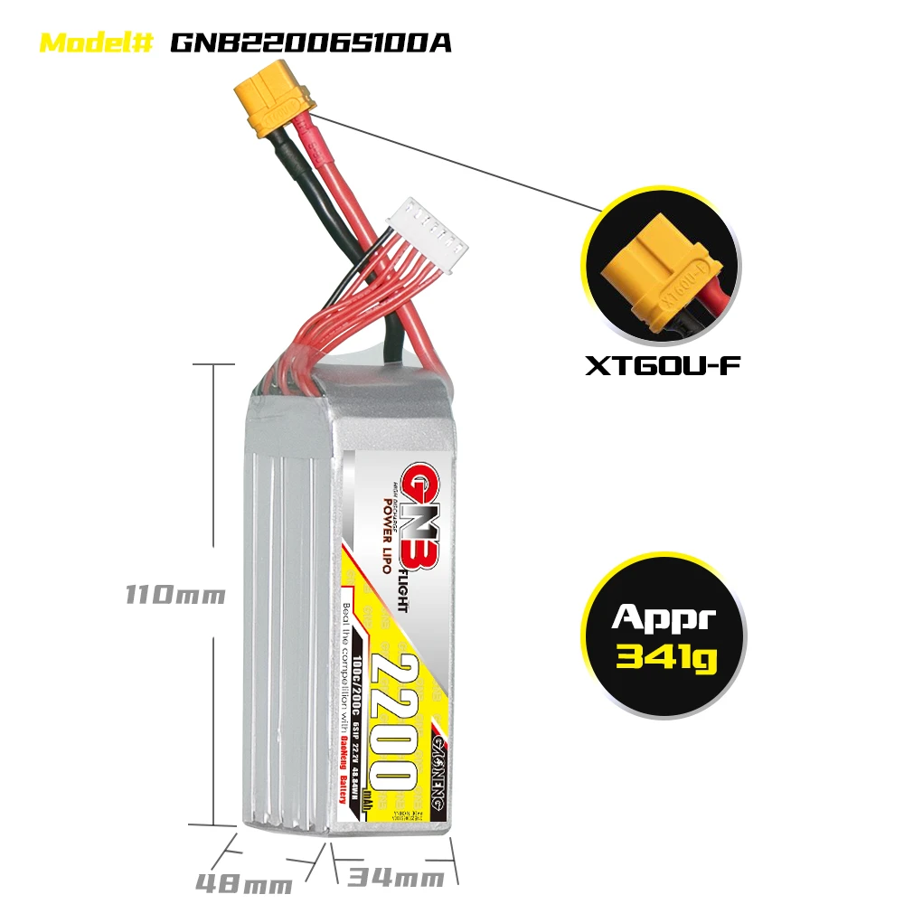 Gaoneng GNB 6S 22.2V 2200mAh 100C Lipo XT90