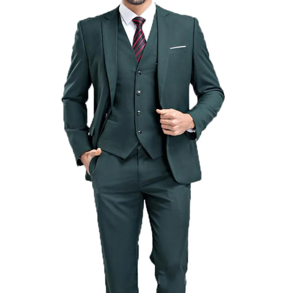 

New 3 piece Slim fit Men Suits for Wedding Dark Green Groom Tuxedo with Notched Lapel Casual Male Fashion Jacket Pants Waistcoat