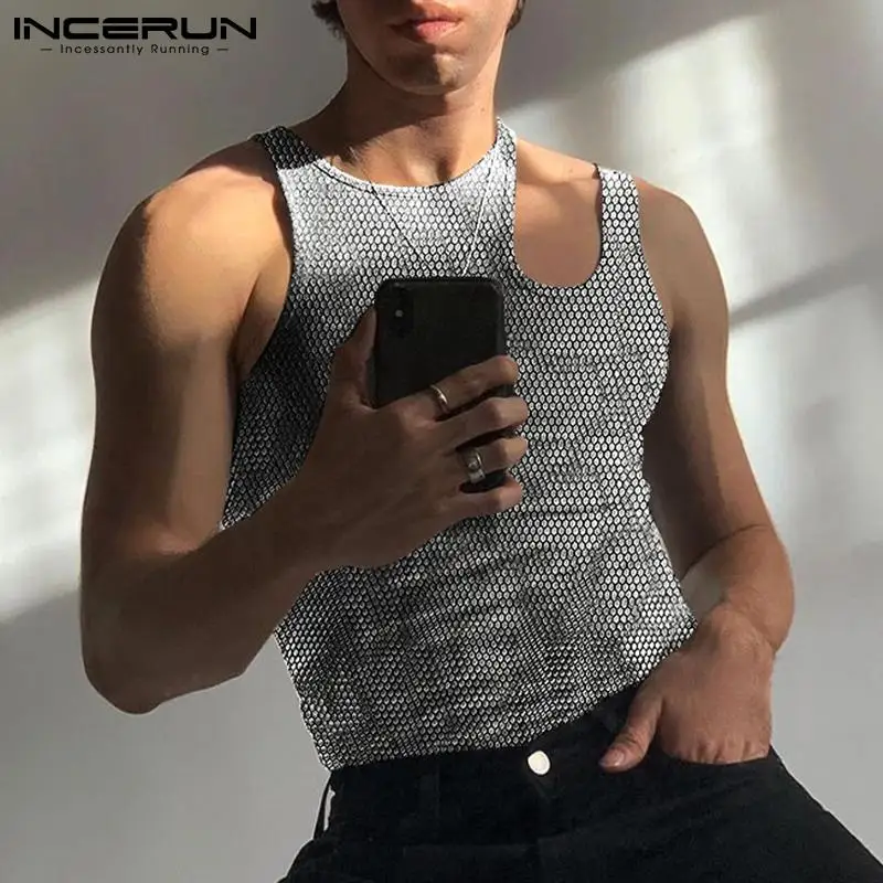 

Fashion Hot Sale New Men Sleeveless Shoulder Waistcoat INCERUN All-match Tank Tops Stylish Hollow Reflective Fabric Vests S-5XL