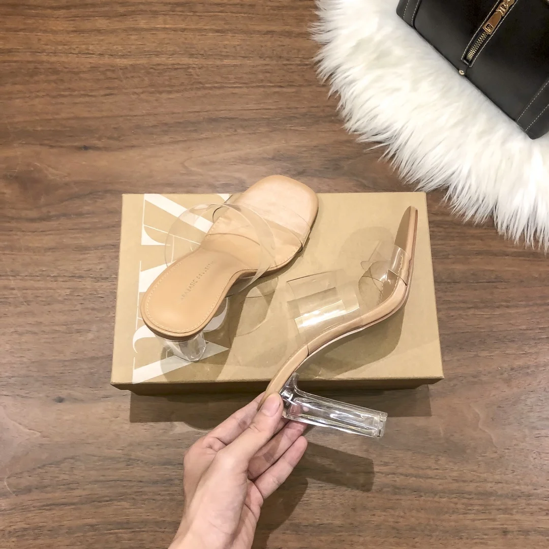 

Luxury brand glass rubber sandals crystal sexy sandals high quality transparent square root round head banquet high heels