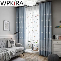 white clouds embroidered blue blackout curtains for kids girls bedroom nordic modern cotton linen window treatment drapes