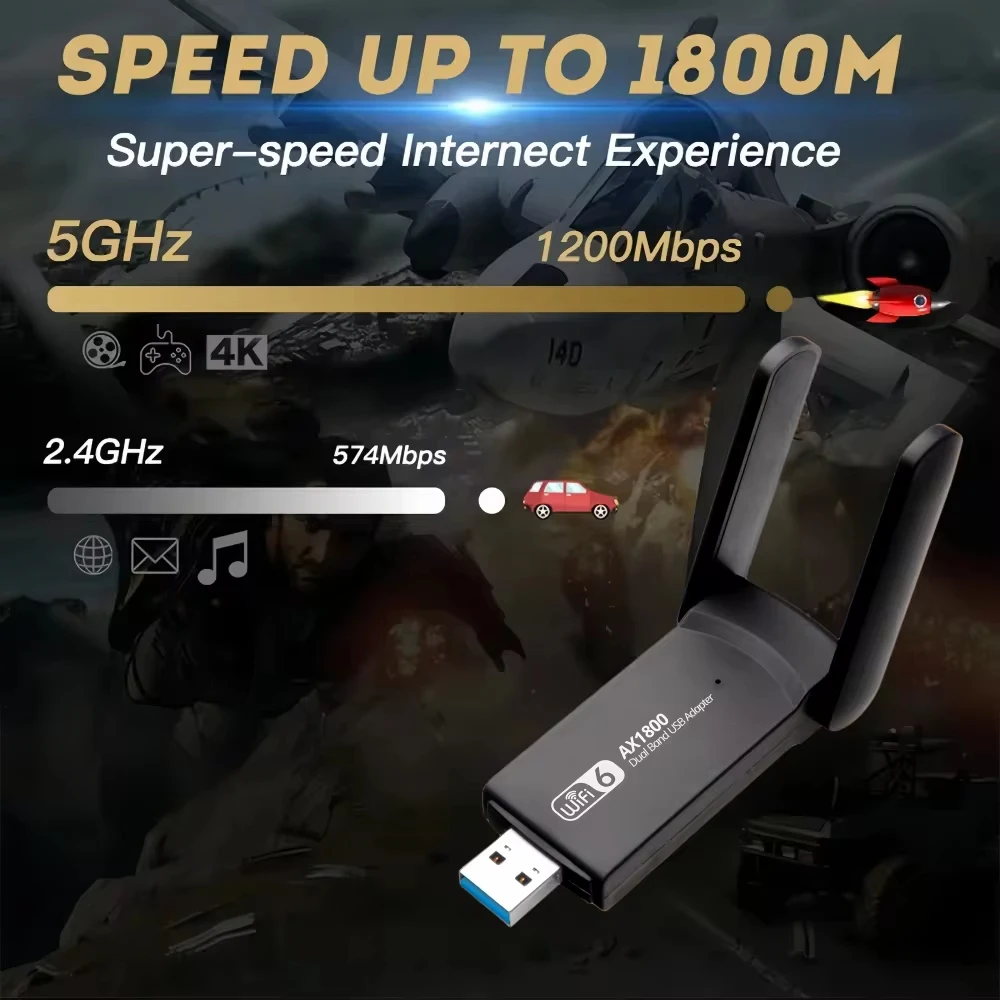 Адаптер Wi-Fi 6 AX1800 USB 3.0 двухдиапазонная беспроводная сетевая карта 2 4G/5G внешняя