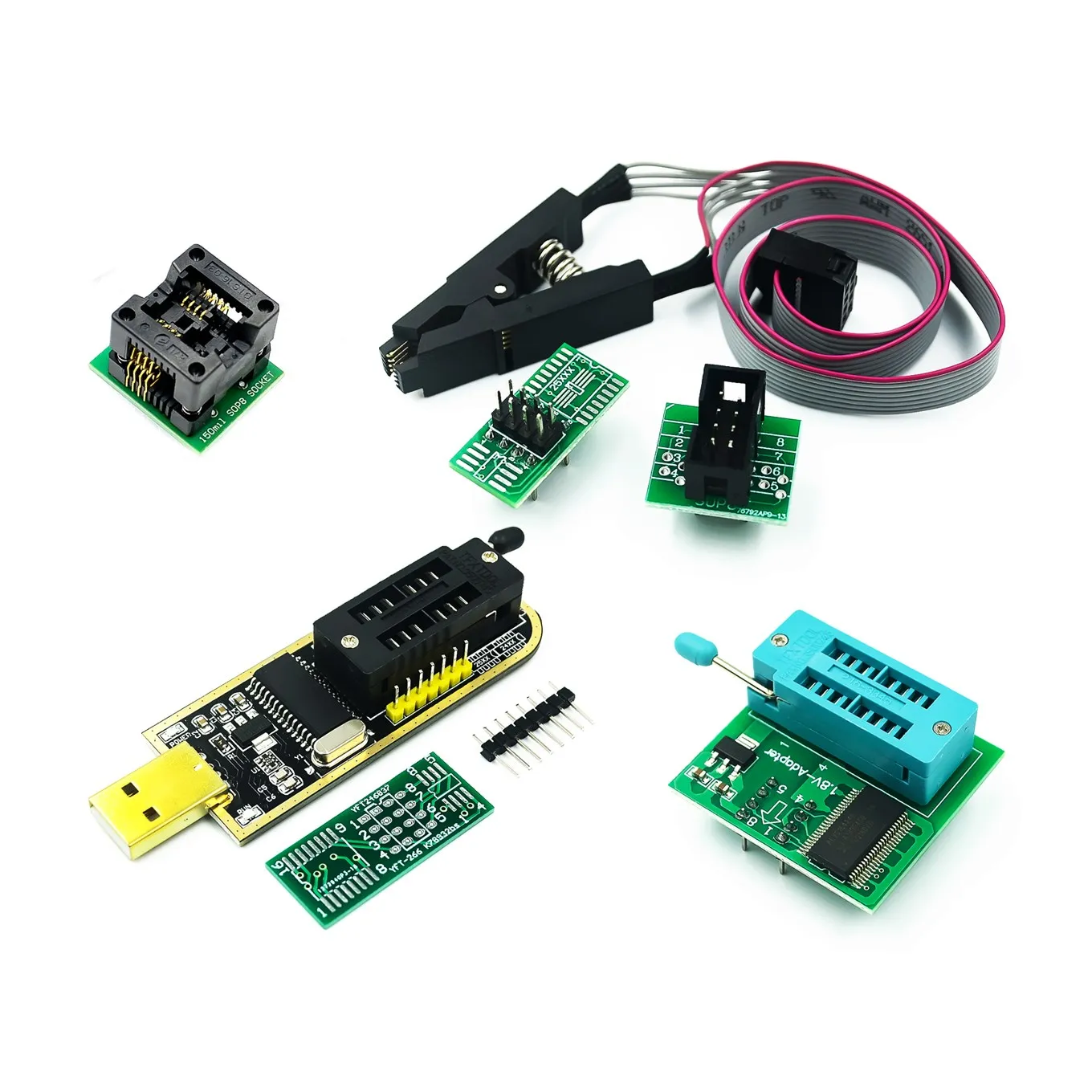 USB-программатор CH341A 24 25 серия EEPROM Flash BIOS + тестовый зажим SOP8 адаптер 1 8 в SOIC8 SOP16 на