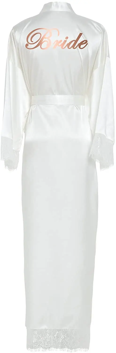 Long Satin Robe for Women Bride and Bridesmaid Robes Team Bride Dressing Robe for Wedding Party Bridal Robes with Lace Mauve