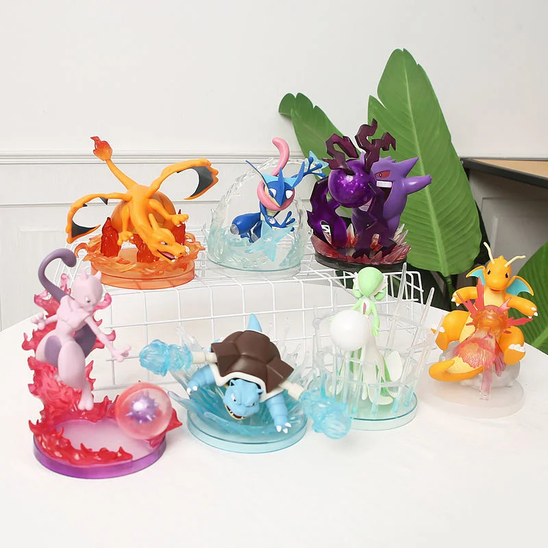 

Pokemon Figure Evolution Gengar Mewtwo Blastoise Gardevoir Charizard Lucario Eevee Luminous Anime Model Decoration Toys