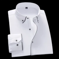 white shirt for men long sleeves business casual solid color camisas male dress shirts mens slim fit underwear 5xl 6xl 7xl 8xl