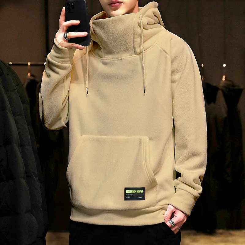 

Men High Neck Hooded Hoodies Windproof Hip Hop Hoodies Men Fashion Tops Casual Long-sleeved Thick Fleece Hoodies Y2K Harajuku