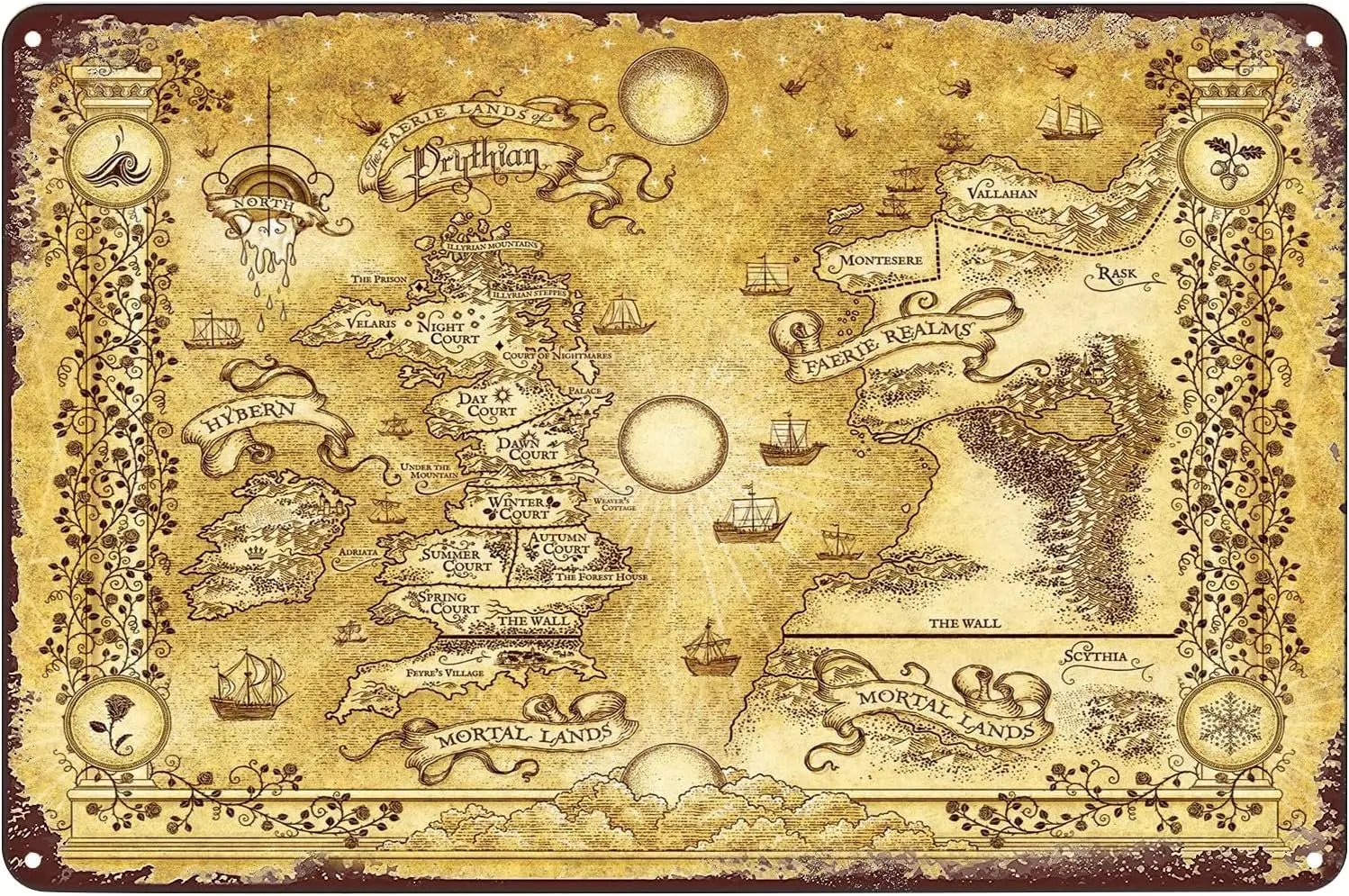 Zopozo винтажные металлические знаки-дворец шипов и роз карта жестяной знак Фэнтези