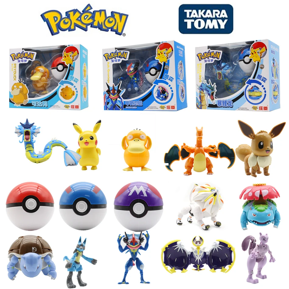 

Pokemon Figures Genuine Original Box Deformation Toy Anime Figure Pikachu Charizard Greninja Pocket Monster Pokeball Model Gift