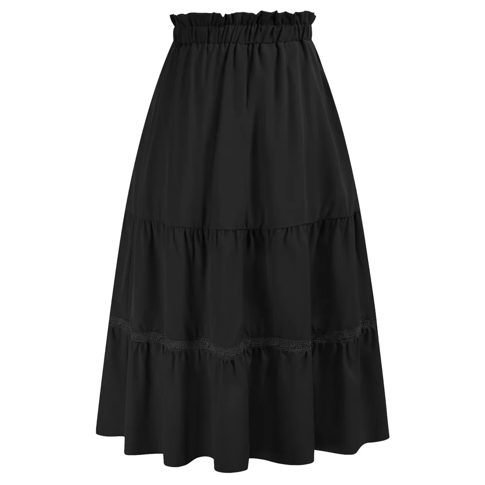 

GK Elastic High Waist Tiered Skirt Women Vintage Mid-Calf Flared A-Line Skirt Floral Flowy Midi Skirt Dress A50