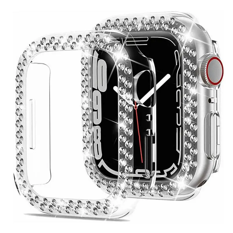 

Protective Cover For Watch Case Diamond-encrusted Double Row Drill Cutout All-around PC Clear Protector For Watch Series 8