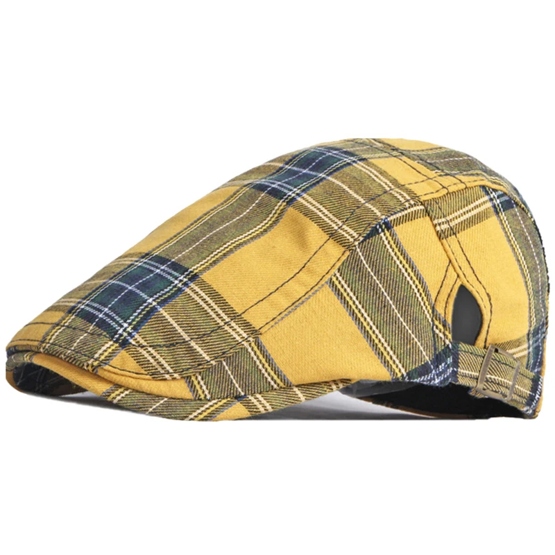 

Fashion joker Cotton Plaid Newsboy Caps Men Flat Herringbone Newsboy Peaked Cap Women Painter Spring Summer Flat Jane Beret Hats