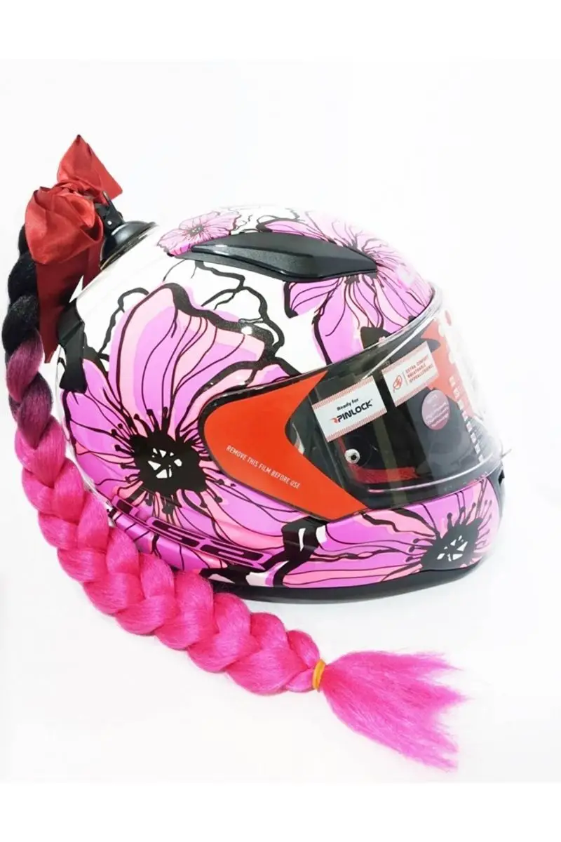 

Motorcycle helmet ornament 5 thick braid hair pink