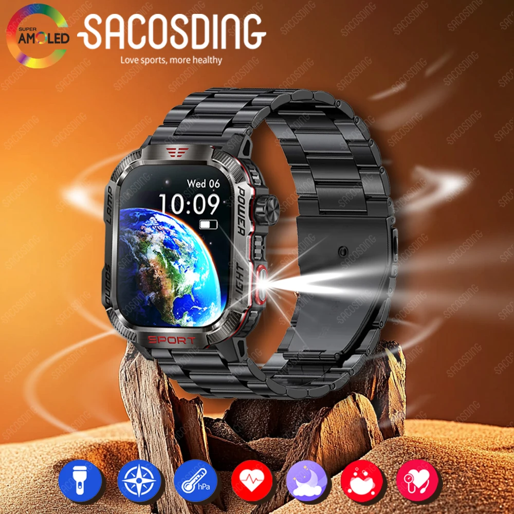 Новинка 2024 уличные военные умные часы Fiteness фонарик компас с давлением высоты