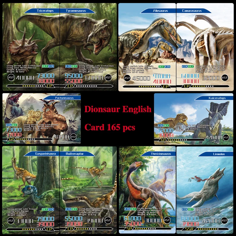 

55pcs Jurassic Dinosaur English Card Tyrannosaurus Rex Triceratops Card Puzzle Game Card Cross-border Board Game Gift For Kids