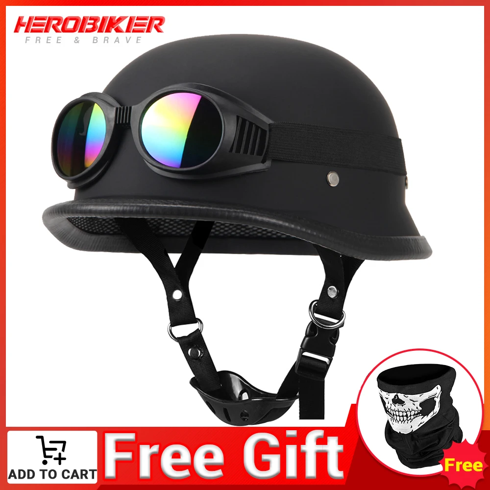 Винтажный мотоциклетный шлем HEROBIKER немецкий пилота с открытым лицом ретро