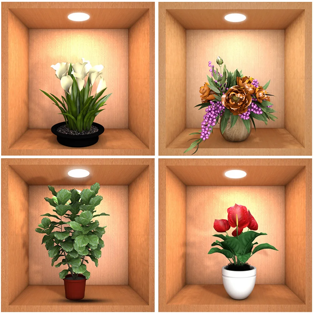 

4 Pcs Wall Sticker Adhesive Stickers Self-Adhesive Flowers Decal Pot Frosted Family Decor Pvc 3d