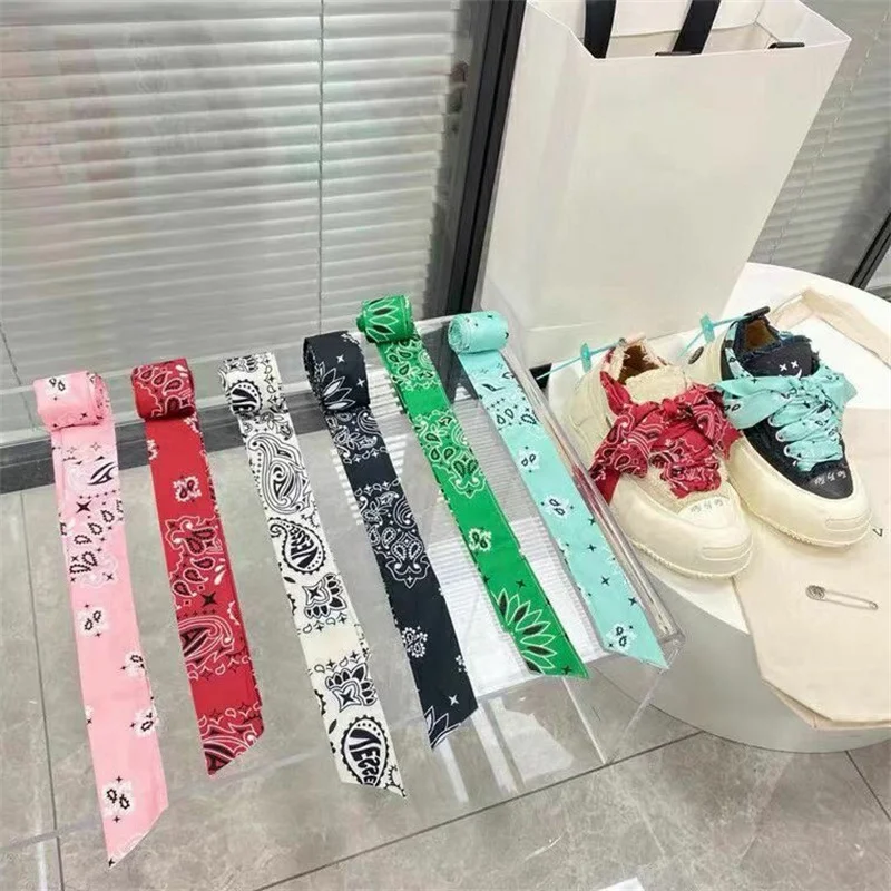 

2 PCS Satin Silk Ribbon Cashew Flowers Shoelaces For Women Bowknot Sneake White Shoes Laces Length 100cm Width 4cm