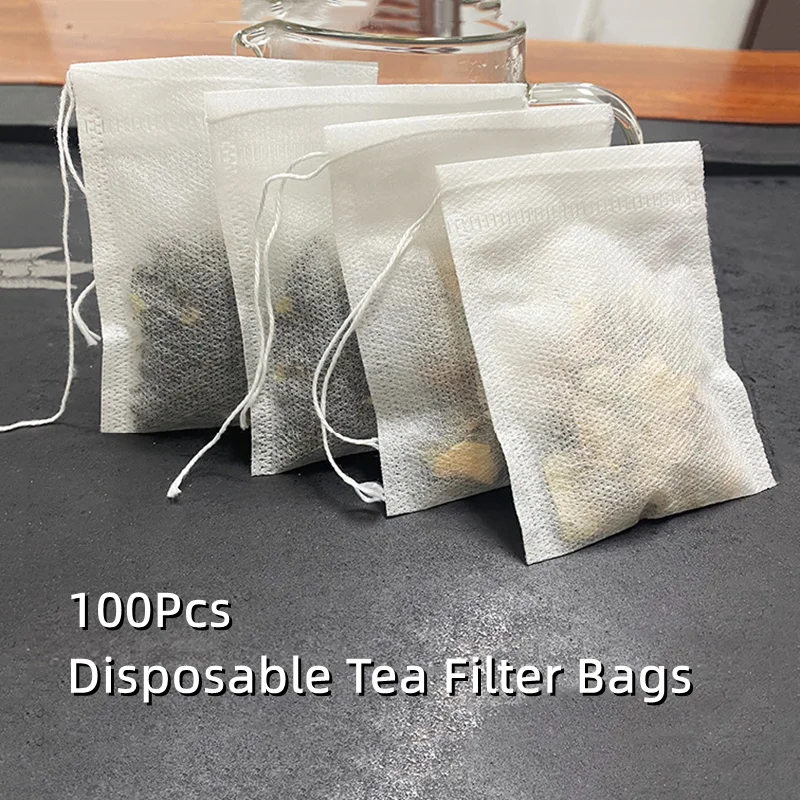 

Одноразовые чайные пакетики с фильтром, сетчатые мешки из нетканого материала на шнурке для заварки трав, специй, герметичные карманные чай...