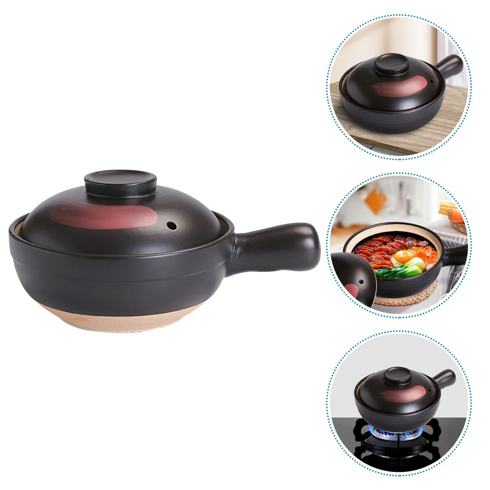 

Single Handle Terracotta Casserole Pot Restaurants Kitchen Pottery Clay Kitchenware Food Stew Cooking Household Pan Lid