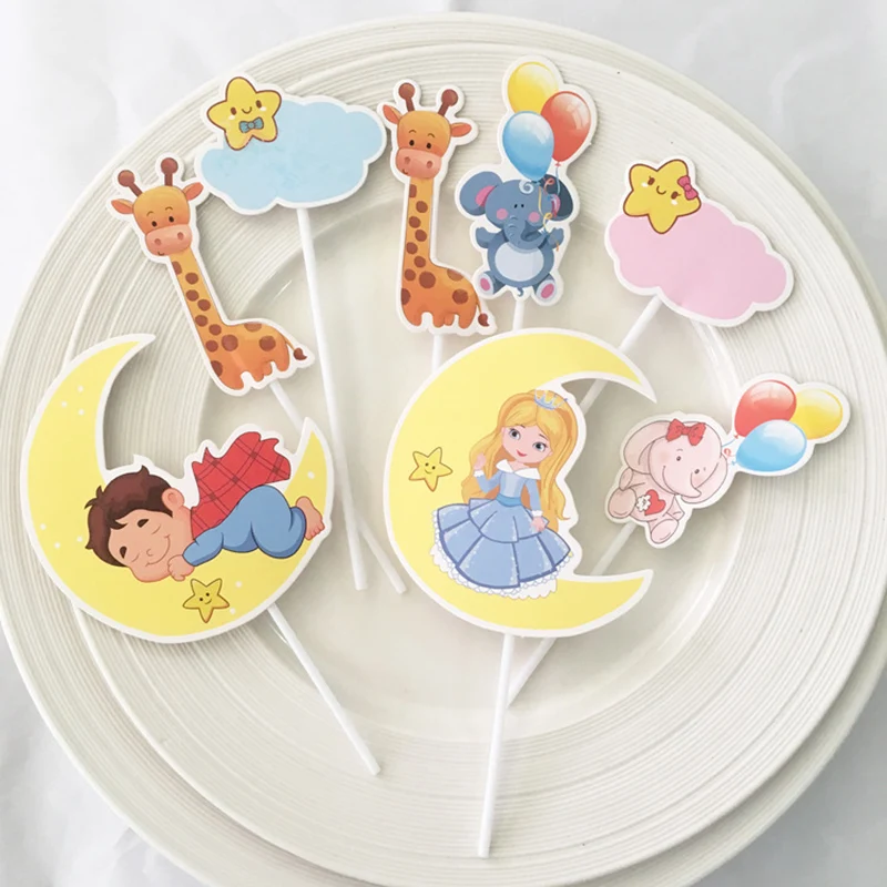 

4 PCS Cartoon Boy Girl Bear Giraffe Set Cake Topper DIY Birthday Wedding Party Christmas Cake Decorating Topper Accessories