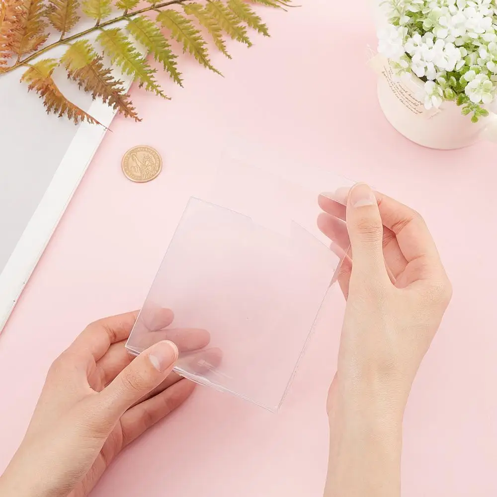 10pcs Clear Plastic Box 10x10x10cm Cube Foldable PET Boxes For Candy/Jewelry/Crafts Packaging Display Containers