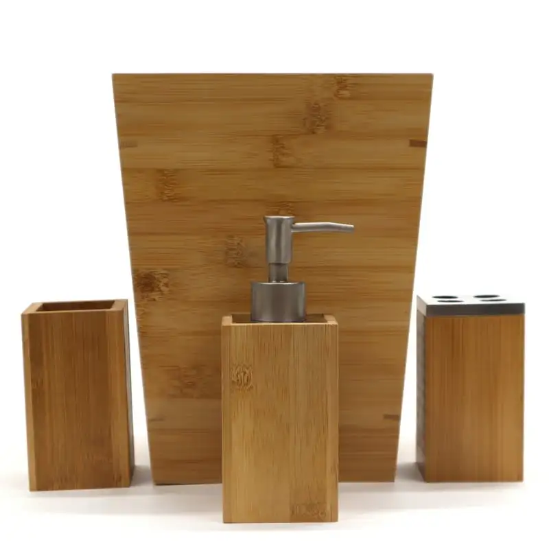 

4 Piece Bath Accessory Set Includes Waste can, Soap Dispenser, Multi Toothbrush Holder, and Tumbler Toothpaste squeezer dispense
