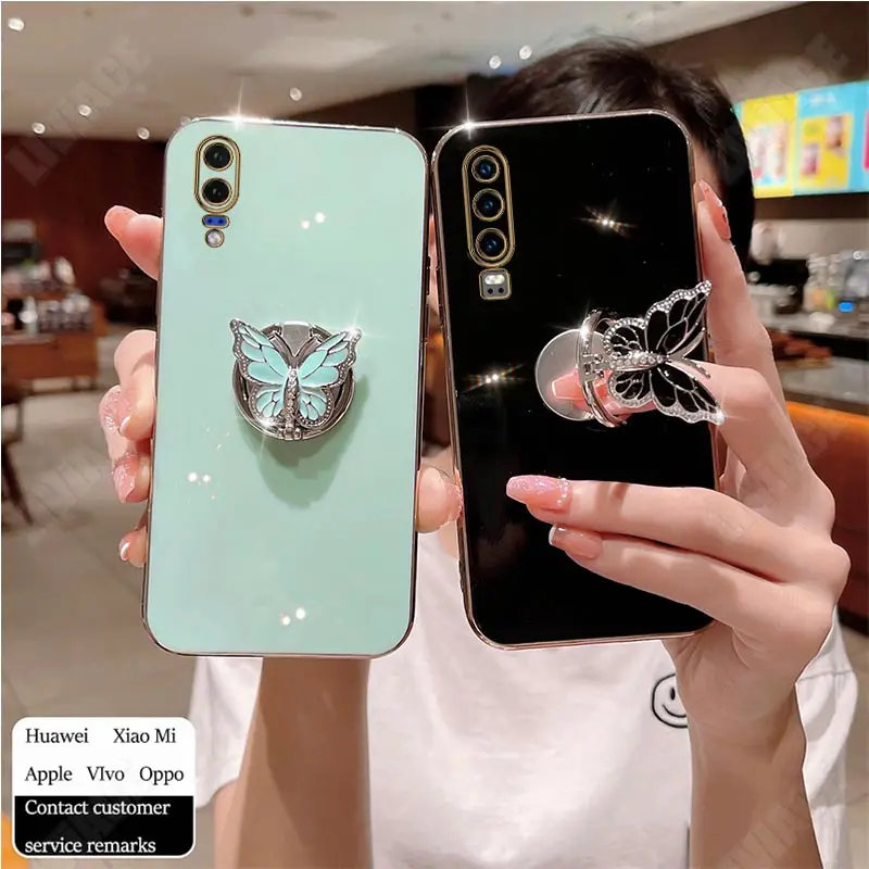 

Butterfly Ring Holder Strap Case For Huawei P30 P20 P40 Lite 4G Pro Nova 3i 3e 4e 5 5i 8 7 6se P Smart Plus Stand Cover