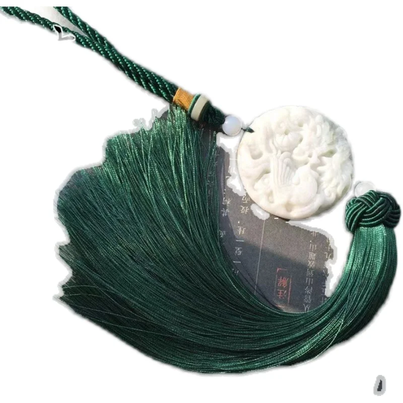 

Antique Traditional Han Clothing Accessories Lantian Jade Dragon and the Phoenix Jade Tassel Waist Pendant