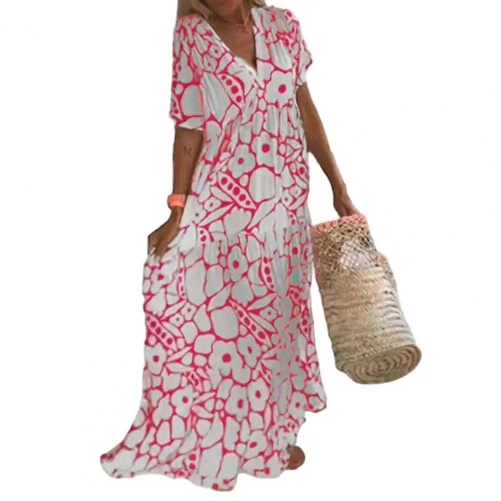 

Women Printed Long Dress Eye-catching V-neck Dress Elegant Print Comfortable Casual Summer Women's Long Dress Elegant for Ladies